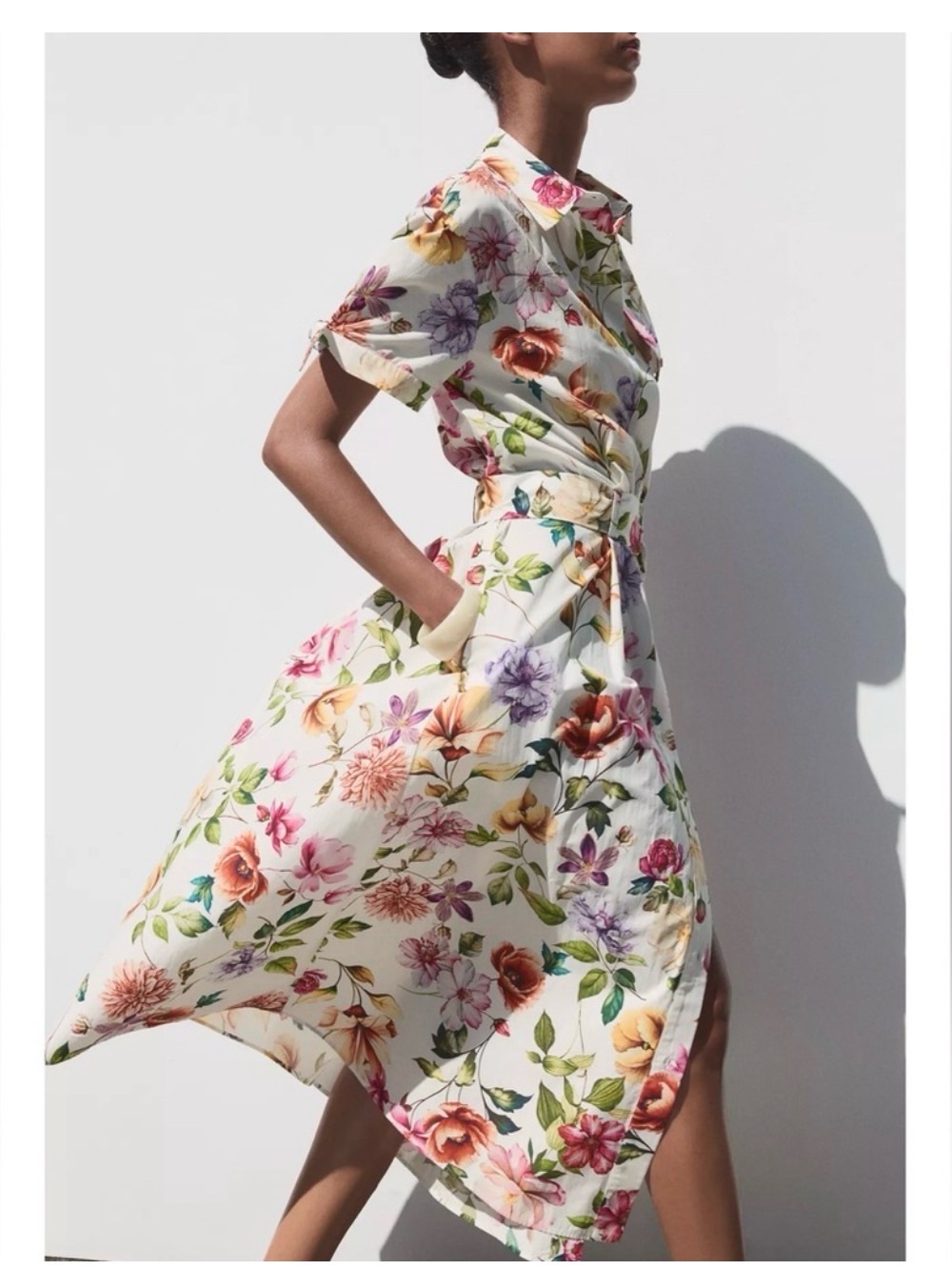 ZARA BELTED FLORAL PRINTED POPLIN MIDI SHIRT DRESS NEW W/TAGS - Picture 3 of 11